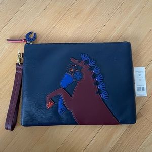 NWT Tory Burch Authentic Horse Large Zip Pouch